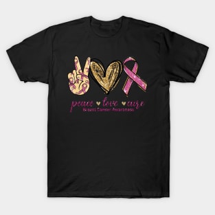 Breast Cancer Awareness Sign Language Peace Love Cure T-Shirt